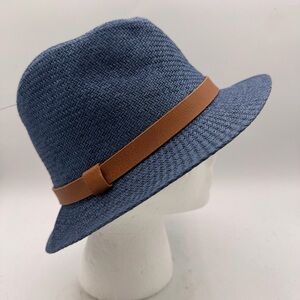 Deep Cobalt Woven Hat with Brown Band – 57 cm